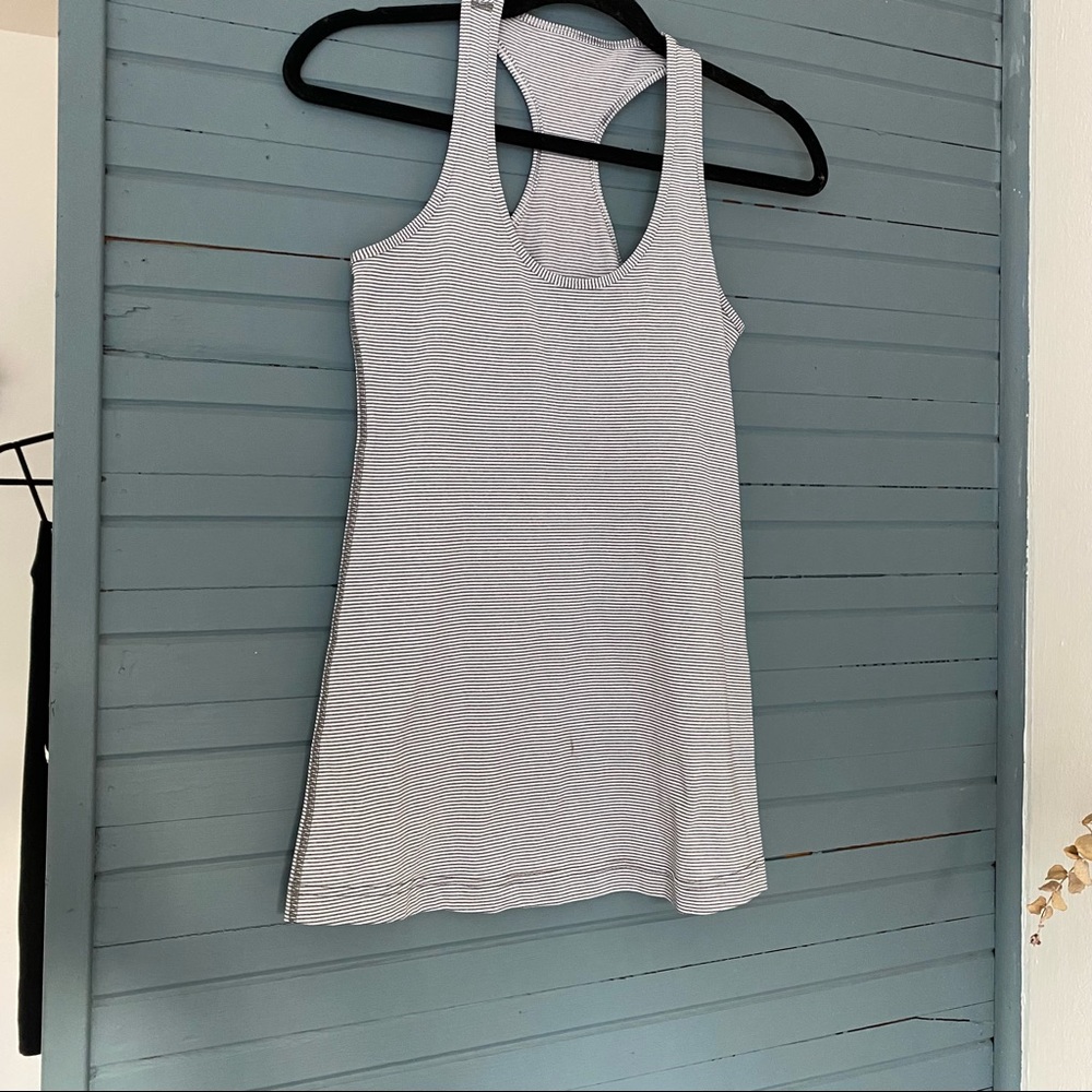 SIZE 8; Gray and White Striped Racerback Lululemon Tank Top